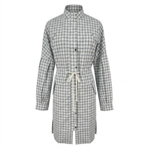 NEW English Factory LARGE Gray Gingham Check Snap Front Drawstring Shirt Dress